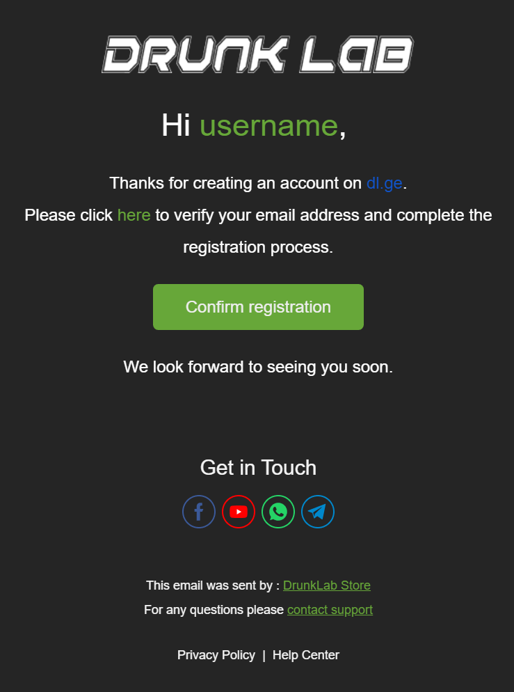 Email confirmation required to activate DL.ge account