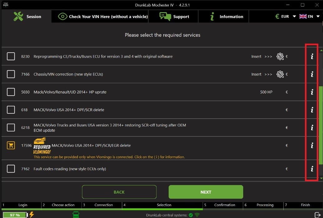 Mochester App service selection screen
