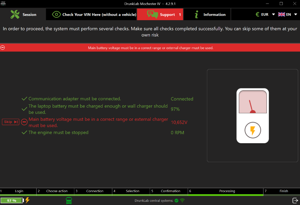 Initiating check-up process for vehicle control units in the Mochester App
